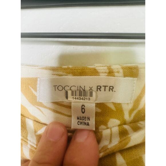 TOCCIN X RTR Brown Tan Floral Printed Wide-Leg Linen Blend Classic Trousers 6 - Picture 10 of 15
